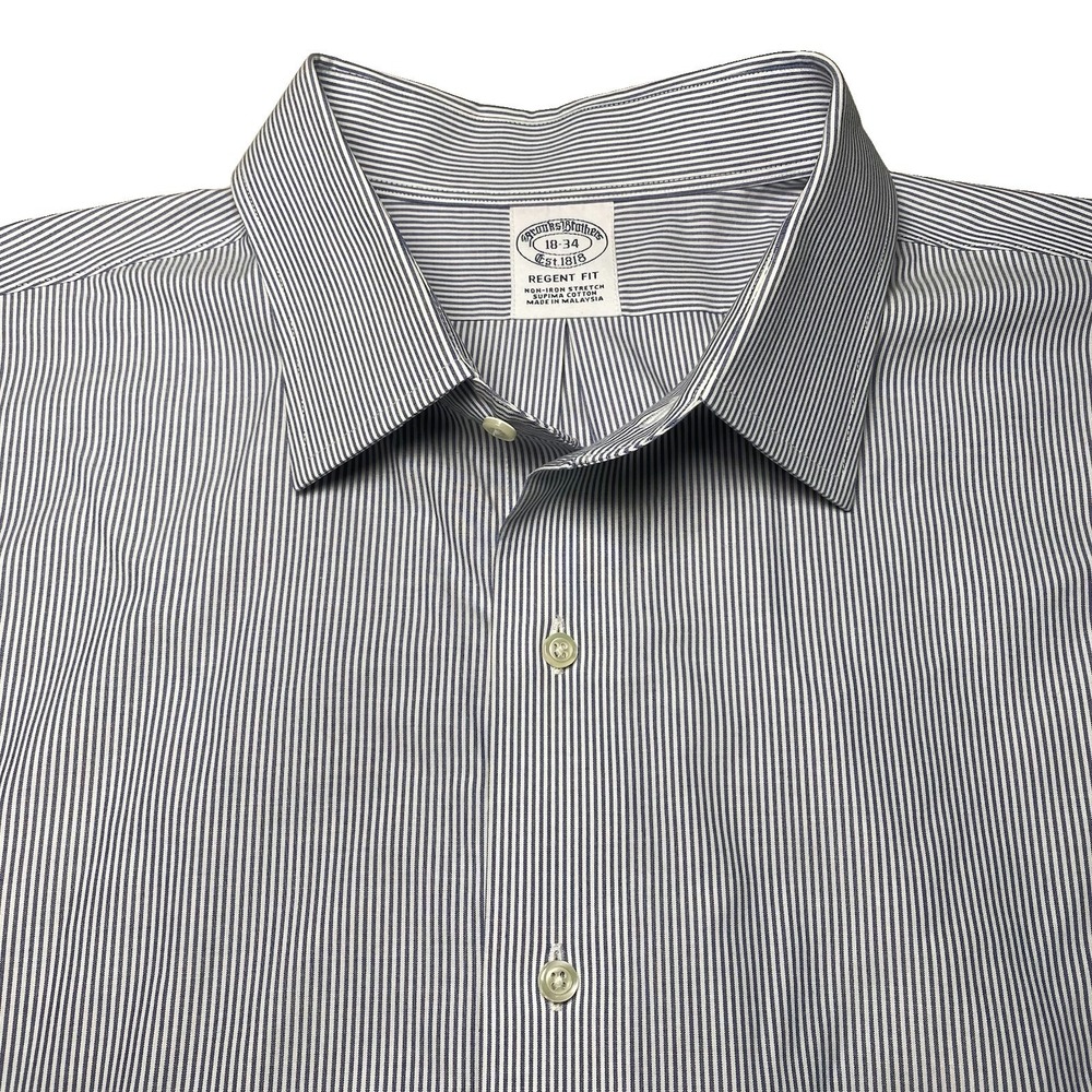 Brooks Brothers 1818 Regent Dress Shirt 18 34 Blue Gray Striped